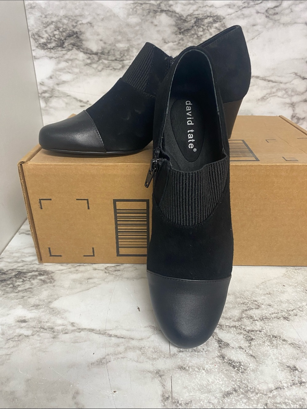 David Tate Black Slip-On Heel Booties